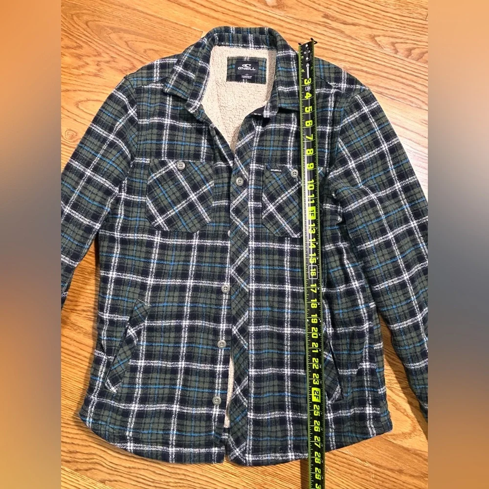 O'Neill Sherpa Lined Plaid Flannel Insulated Shirt Jacket Men‎ Small Blue Green - Picture 2 of 8